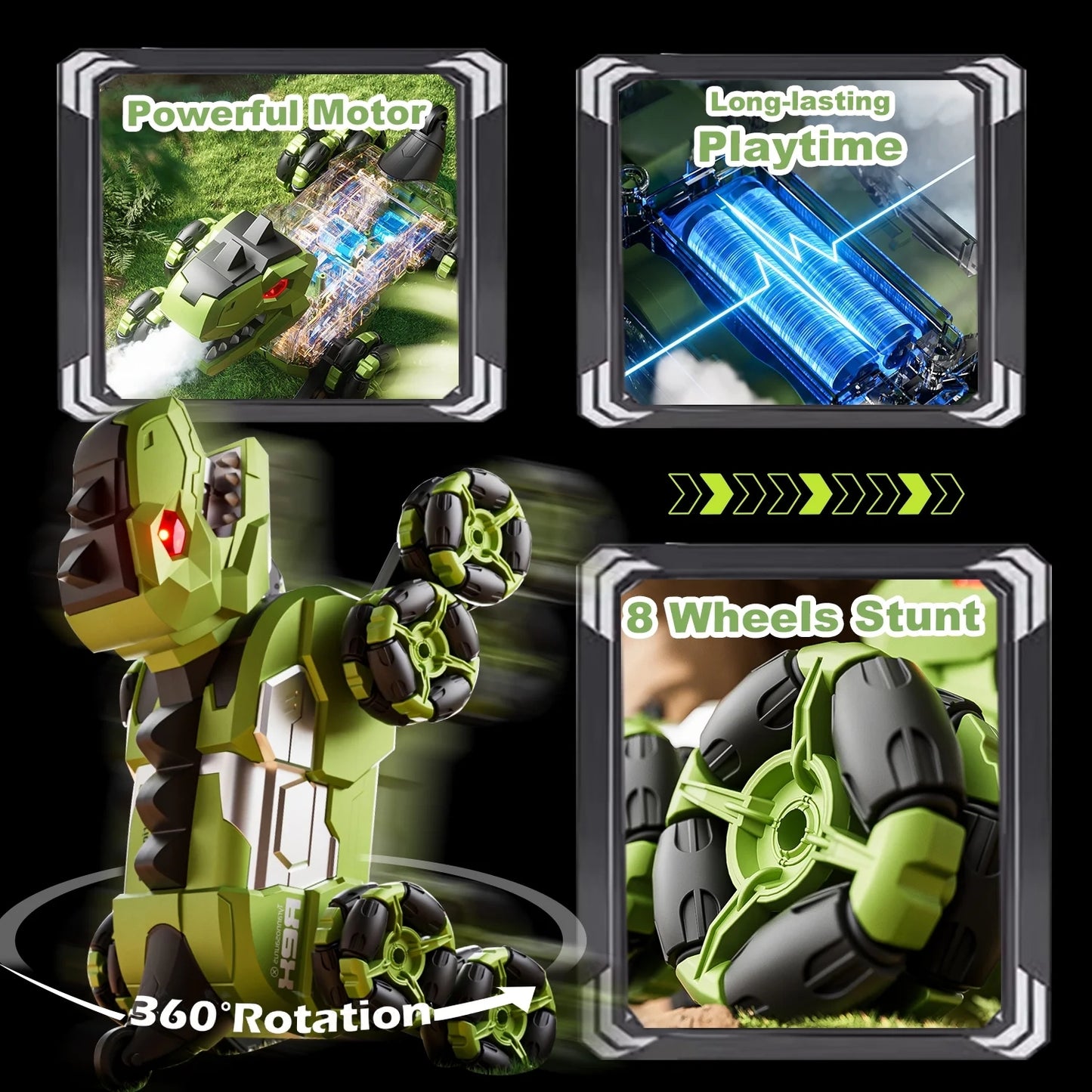 Jiakora Remote Control Dinosaur Car Robot Toys with Spray Lights & Music, 8WD Dino Truck RC Car 2.4Ghz Transform Stunt Car Toy Birthday Gifts for 6-12 Year Old Boys Girls