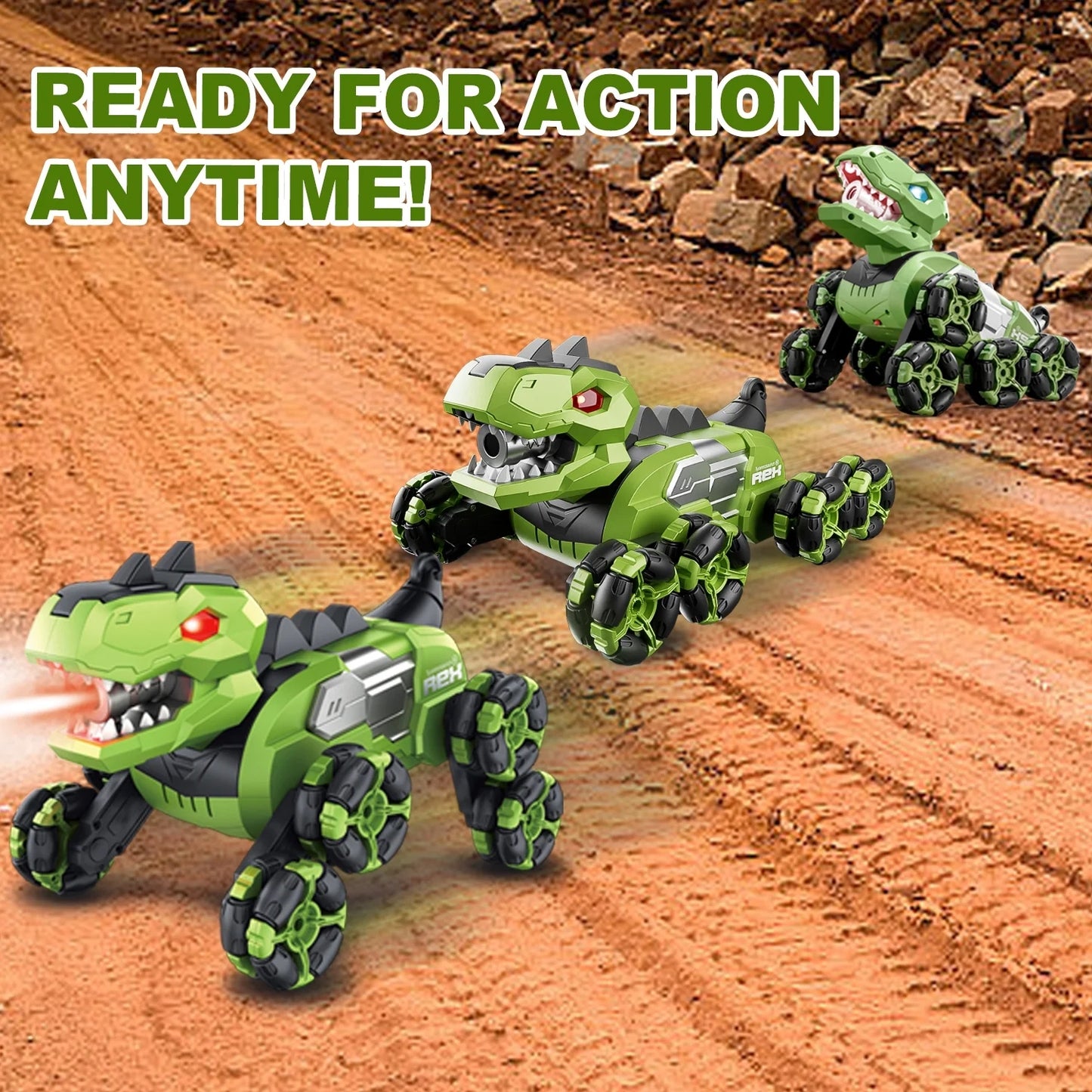 Jiakora Remote Control Dinosaur Car Robot Toys with Spray Lights & Music, 8WD Dino Truck RC Car 2.4Ghz Transform Stunt Car Toy Birthday Gifts for 6-12 Year Old Boys Girls