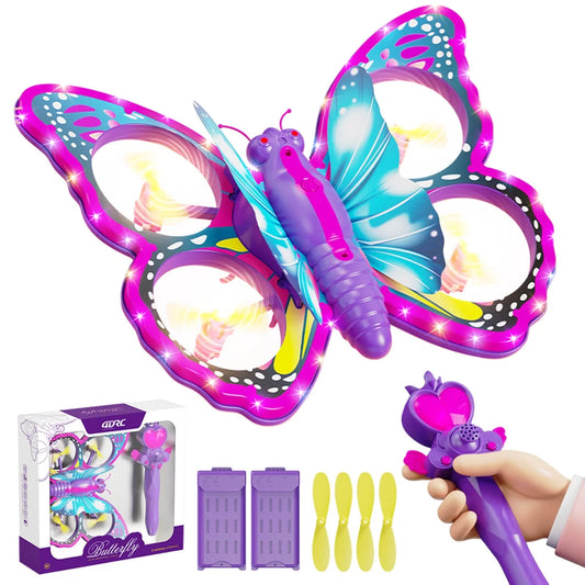 Jiakora Remote Control Butterfly Drone for Kids with Colorful Lights, 2.4GHz RC Flying Toy with 3D Flip, Gravity Sensing, Altitude Hold, 2 Batteries 20 Mins Play, Pink Mini Quadcopter, Ideal Gift for
