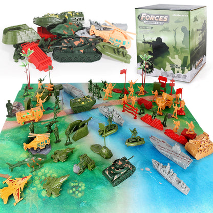 Jiakora Army Men Toys Large Battle Playset - Includes Military Action Figures, Battle Mat, Vehicles, Tanks, Aircrafts & Boats, Pretend Army Base Accessories, Mini Military Playsets Toys for Boys 4-12