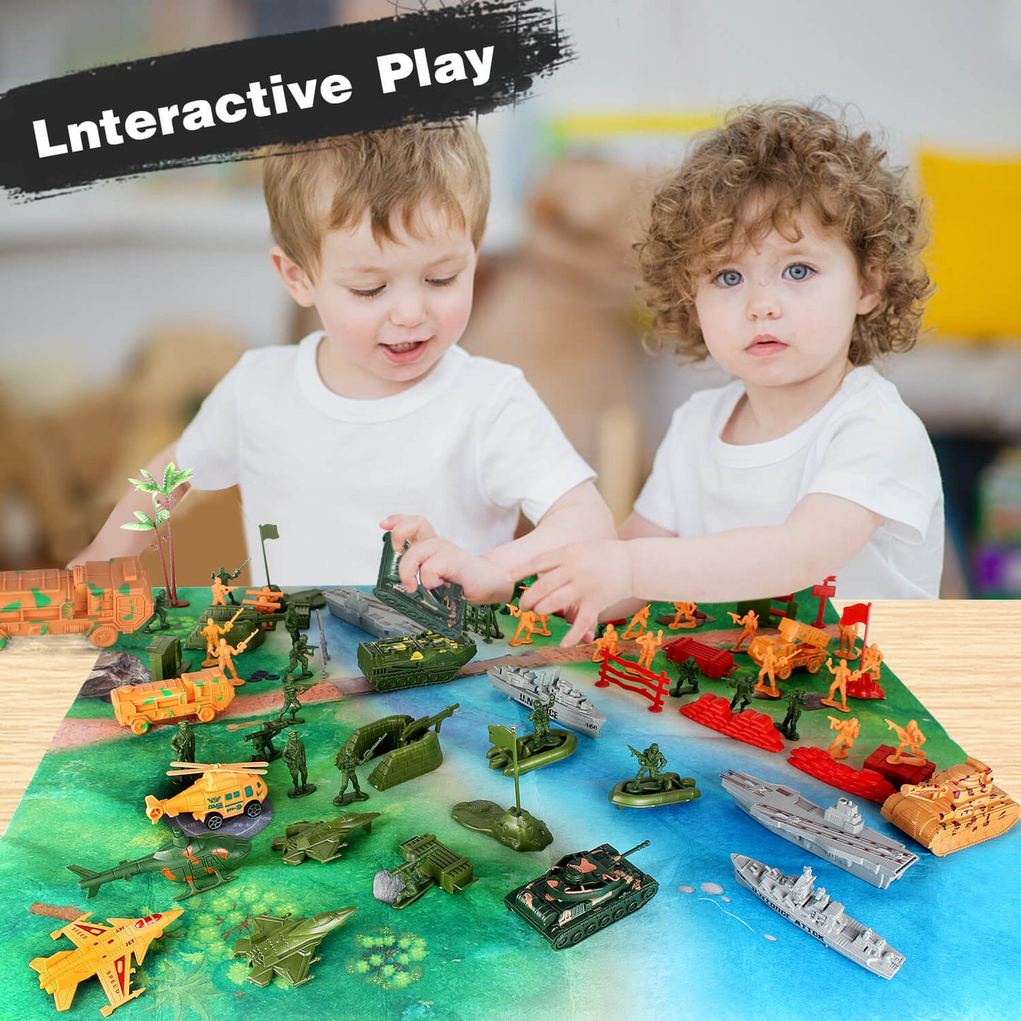 Jiakora Army Men Toys Large Battle Playset - Includes Military Action Figures, Battle Mat, Vehicles, Tanks, Aircrafts & Boats, Pretend Army Base Accessories, Mini Military Playsets Toys for Boys 4-12
