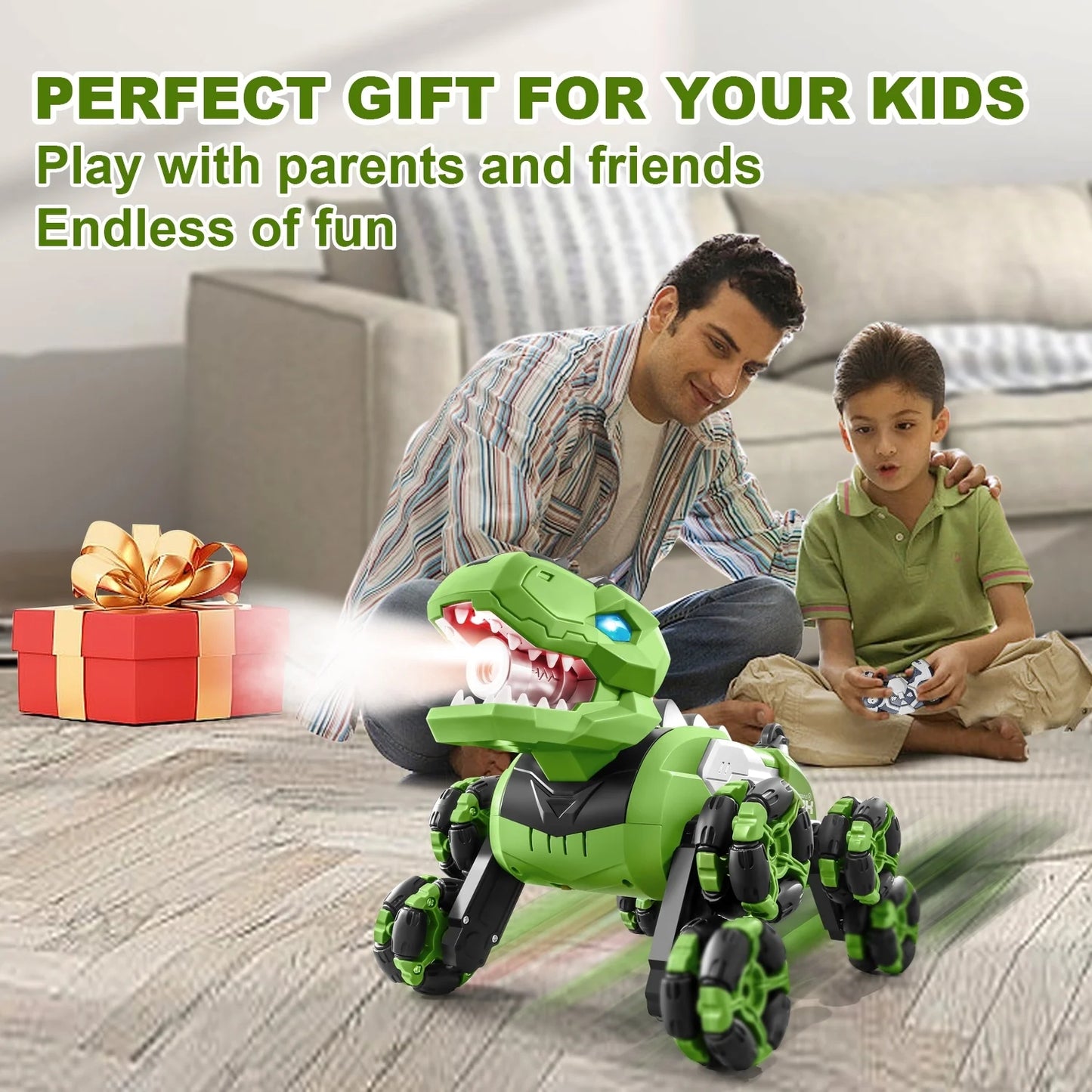 Jiakora Remote Control Dinosaur Car Robot Toys with Spray Lights & Music, 8WD Dino Truck RC Car 2.4Ghz Transform Stunt Car Toy Birthday Gifts for 6-12 Year Old Boys Girls