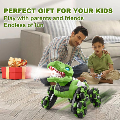 Jiakora Remote Control Dinosaur Car Robot Toys with Spray Lights & Music, 8WD Dino Truck RC Car 2.4Ghz Transform Stunt Car Toy Birthday Gifts for 6-12 Year Old Boys Girls