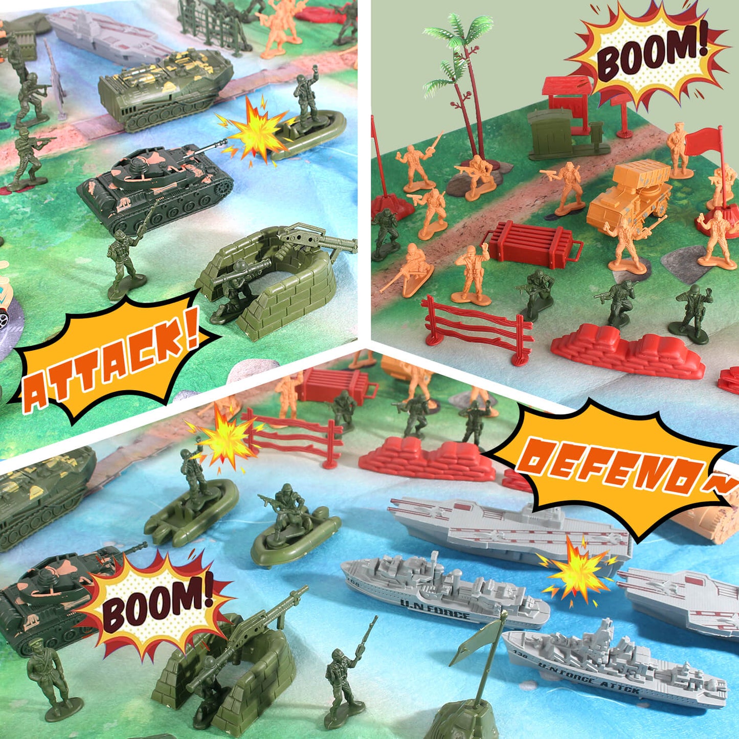 Jiakora Army Men Toys Large Battle Playset - Includes Military Action Figures, Battle Mat, Vehicles, Tanks, Aircrafts & Boats, Pretend Army Base Accessories, Mini Military Playsets Toys for Boys 4-12