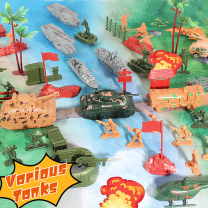 Jiakora Army Men Toys Large Battle Playset - Includes Military Action Figures, Battle Mat, Vehicles, Tanks, Aircrafts & Boats, Pretend Army Base Accessories, Mini Military Playsets Toys for Boys 4-12