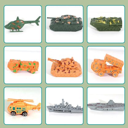 Jiakora Army Men Toys Large Battle Playset - Includes Military Action Figures, Battle Mat, Vehicles, Tanks, Aircrafts & Boats, Pretend Army Base Accessories, Mini Military Playsets Toys for Boys 4-12