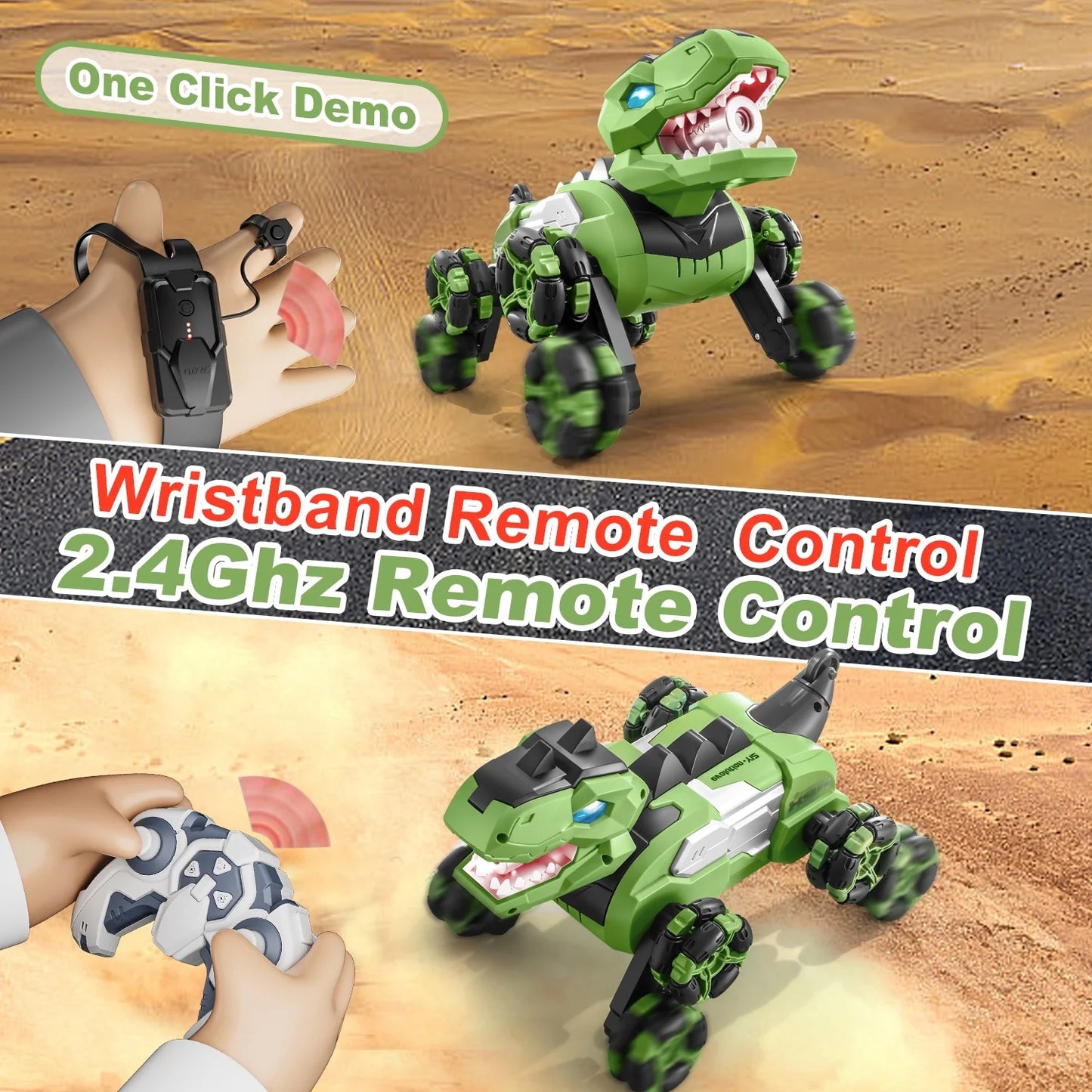 Jiakora Remote Control Dinosaur Car Robot Toys with Spray Lights & Music, 8WD Dino Truck RC Car 2.4Ghz Transform Stunt Car Toy Birthday Gifts for 6-12 Year Old Boys Girls