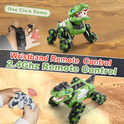 Jiakora Remote Control Dinosaur Car Robot Toys with Spray Lights & Music, 8WD Dino Truck RC Car 2.4Ghz Transform Stunt Car Toy Birthday Gifts for 6-12 Year Old Boys Girls