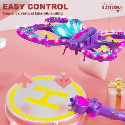 Jiakora Remote Control Butterfly Drone for Kids with Colorful Lights, 2.4GHz RC Flying Toy with 3D Flip, Gravity Sensing, Altitude Hold, 2 Batteries 20 Mins Play, Pink Mini Quadcopter, Ideal Gift for