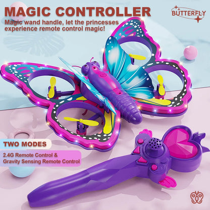 Jiakora Remote Control Butterfly Drone for Kids with Colorful Lights, 2.4GHz RC Flying Toy with 3D Flip, Gravity Sensing, Altitude Hold, 2 Batteries 20 Mins Play, Pink Mini Quadcopter, Ideal Gift for