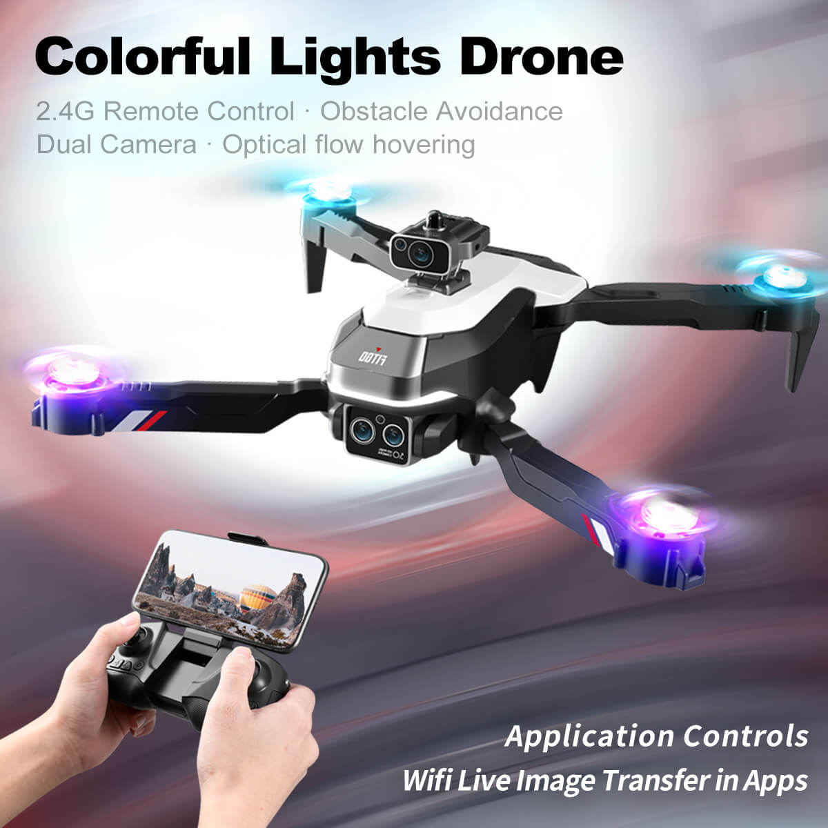 Jiakora Drone with Camera for Adults and Kids, 360° Obstacle Avoidance Flight, Colorful Lights, Motorized Adjustable HD Dual Camera, RC