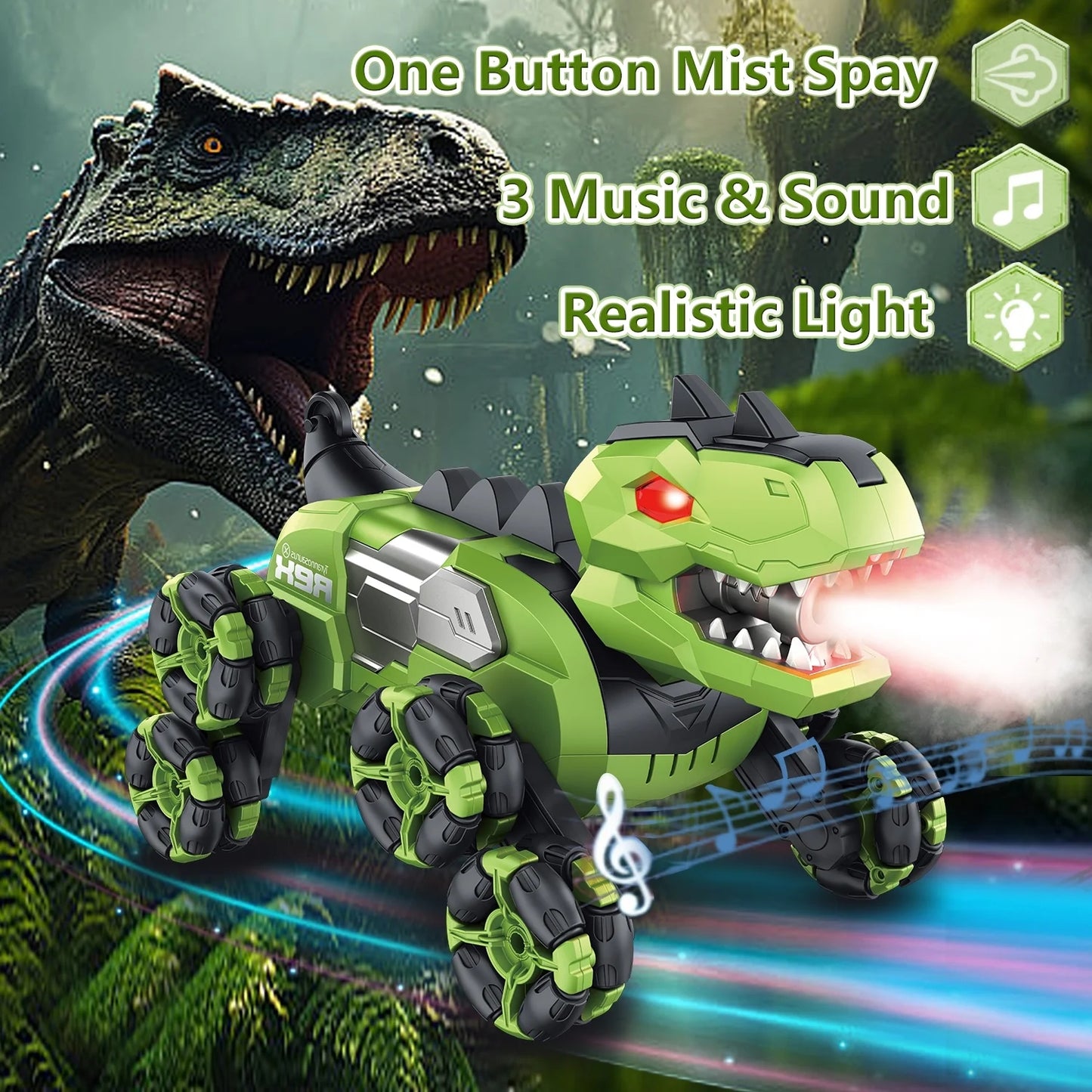 Jiakora Remote Control Dinosaur Car Robot Toys with Spray Lights & Music, 8WD Dino Truck RC Car 2.4Ghz Transform Stunt Car Toy Birthday Gifts for 6-12 Year Old Boys Girls