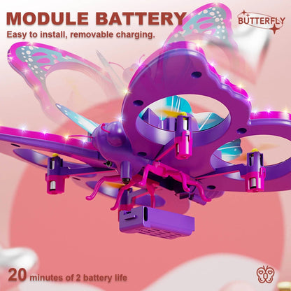 Jiakora Remote Control Butterfly Drone for Kids with Colorful Lights, 2.4GHz RC Flying Toy with 3D Flip, Gravity Sensing, Altitude Hold, 2 Batteries 20 Mins Play, Pink Mini Quadcopter, Ideal Gift for
