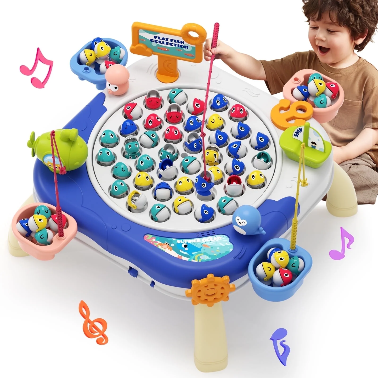 Jiakora Magnetic Fishing Game for Toddlers & Kids Ages 1-3 3-5 5-7, Fish Toy Board Game with 42 Fish, Fishing Table Toys Birthday Gifts