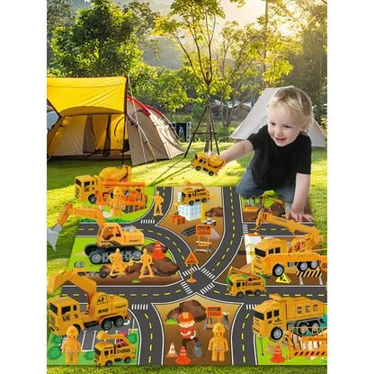 Toddler Toys for 3 4 5 6 Years Old Boys, Die-cast Construction Toys Car Carrier Vehicle Toy Set w/ Play Mat, Kids Toys Truck Car Toys Set for Age 3-9 Toddlers Kids Boys & Girls