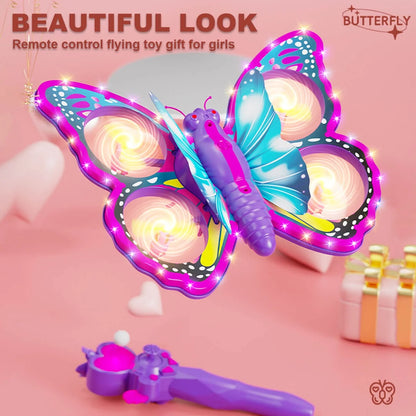 Jiakora Remote Control Butterfly Drone for Kids with Colorful Lights, 2.4GHz RC Flying Toy with 3D Flip, Gravity Sensing, Altitude Hold, 2 Batteries 20 Mins Play, Pink Mini Quadcopter, Ideal Gift for