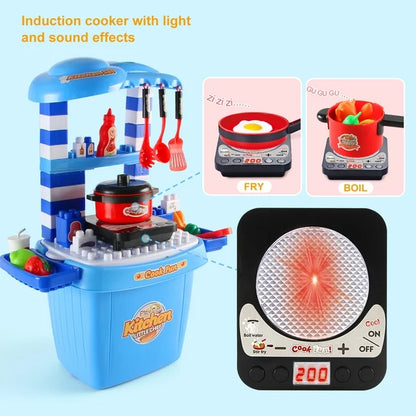 Jiakora Play Kitchen Toys for Girls 3-6 Years Mini Kitchen Set for Toddlers Pretend Food Cooking Red Kitchen Toys for Toddlers Sounds and Light Stove
