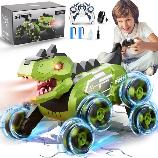 Jiakora Remote Control Dinosaur Car Robot Toys with Spray Lights & Music, 8WD Dino Truck RC Car 2.4Ghz Transform Stunt Car Toy Birthday Gifts for 6-12 Year Old Boys Girls